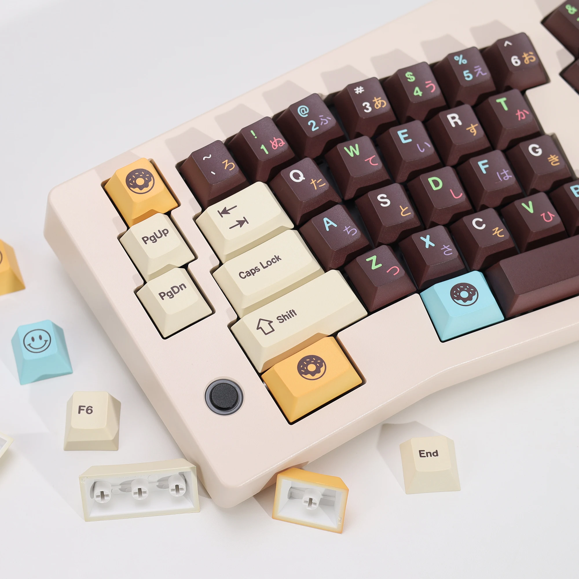 KBDiy 143 Keys Donuts Keycaps Japanese PBT Retro Keycap Set Cherry Profile Custom For 75% Ailce Mechanical Keyboard Key Caps