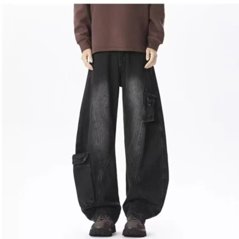Women's Multi-pocket Design Vintage Jeans Cool Girl Wide Leg Street Pants Unisex Sweatpants Female High Waisted Baggy Trousers