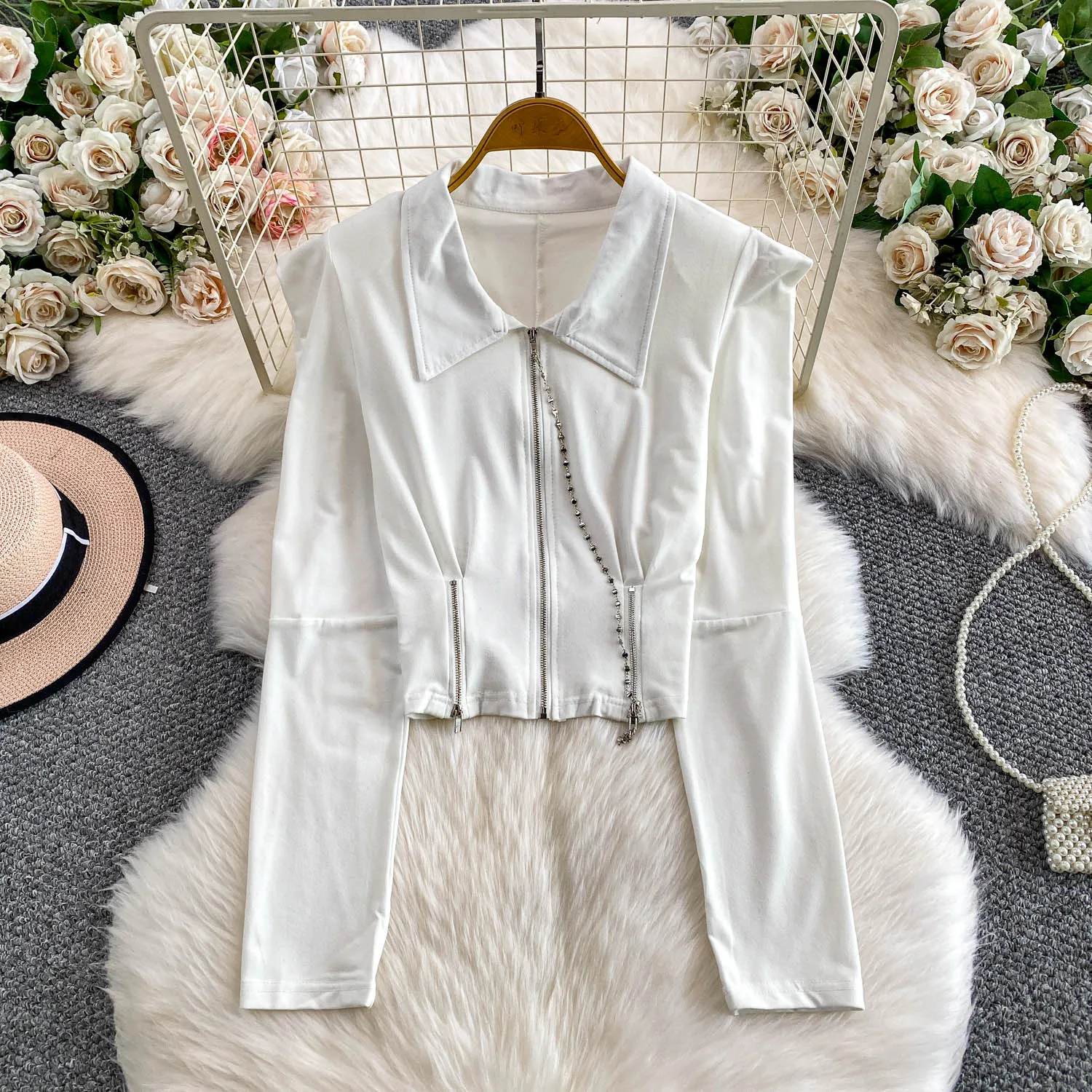 

Female Winter Padded Shoulder Coat Jackets Women Hotsweet White Festival Party Tops Zipper Puff Sleeve Y2K Ins Chic Crop Jackets