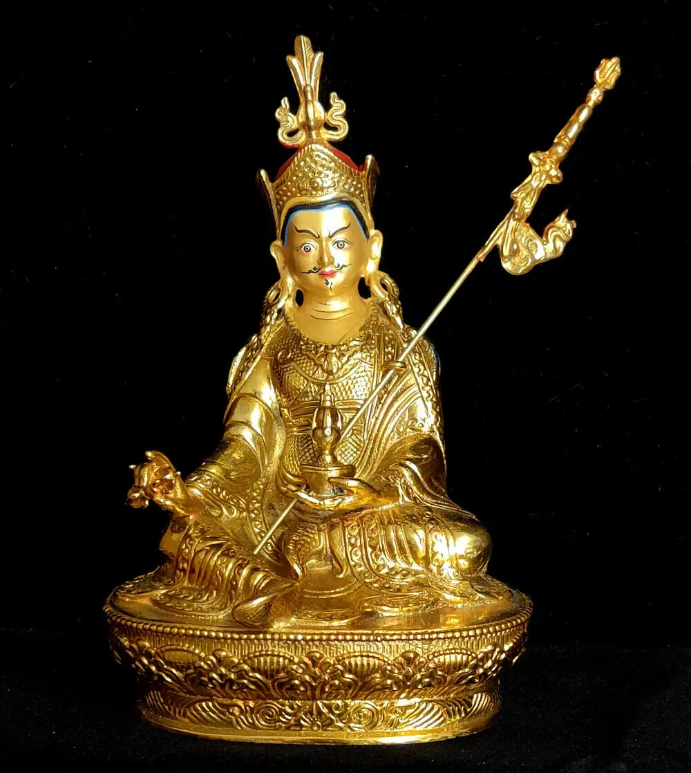 

Tibetan Handpainted bronze Padmasambhava Buddha statue gilt Guanyin God wealth