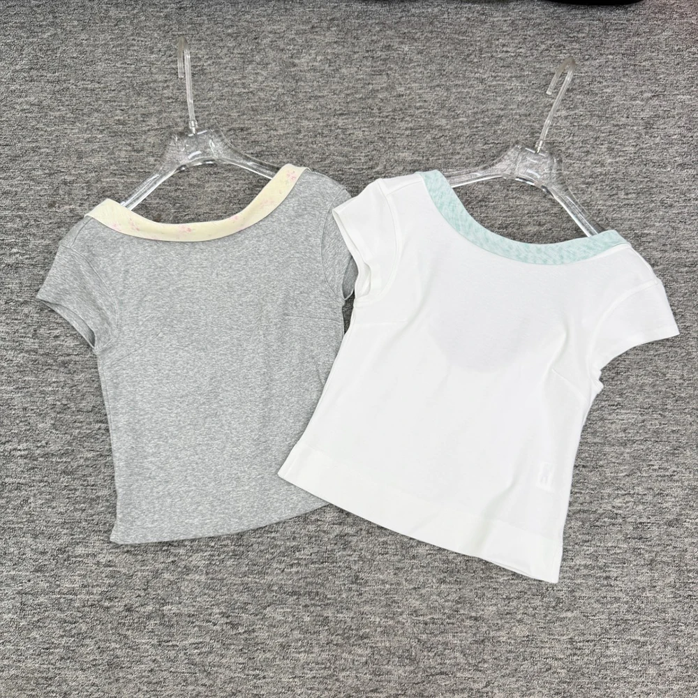 Women Cotton Blend T-Shirt Cute Bow Tie Reversible Short Sleeve Slim Fit Crop Top Casual Summer Tee 2026 New Y2K Collection