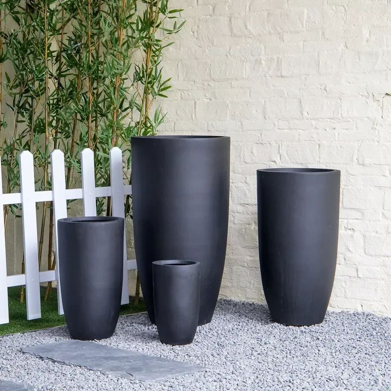 Custom Smooth Lacquer Fiberglass Flower Pots Large Vases for Garden Outdoor Wholesale