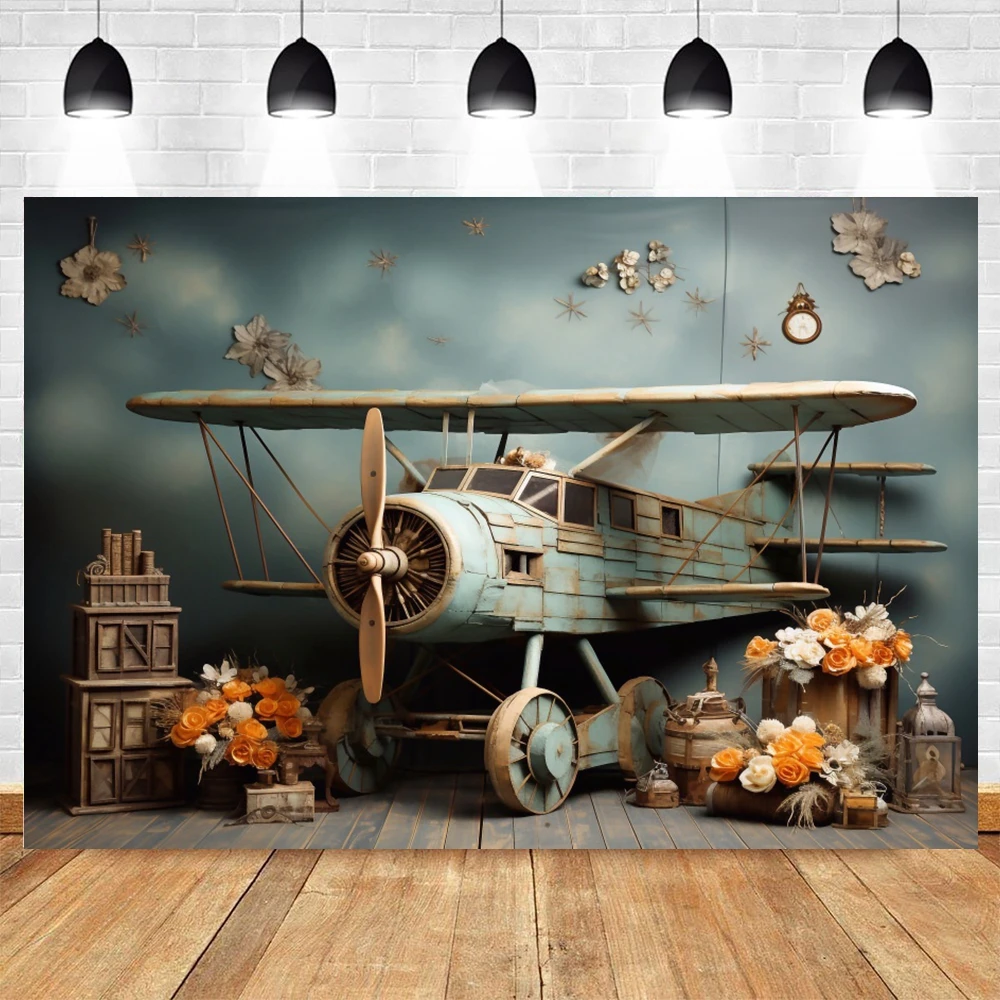 Airplane Photography Adventure Travel Retro World Map Hot Air Balloon Baby Shower Decoration Background Portrait Photo Studio