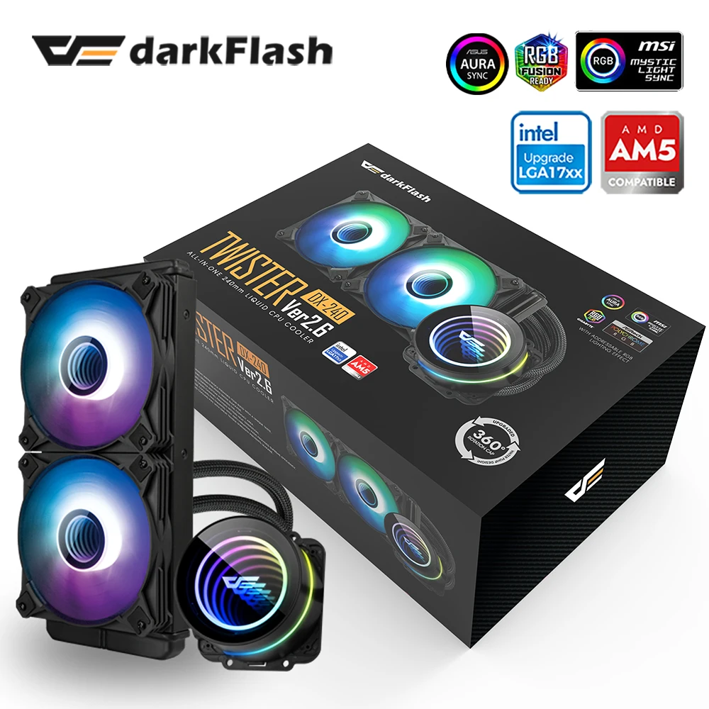 Darkflash-Espaço líquido Cooler CPU, 240mm, 4 pinos, 3 pinos, sincronização de 5V para Intel e Amd, Pwm