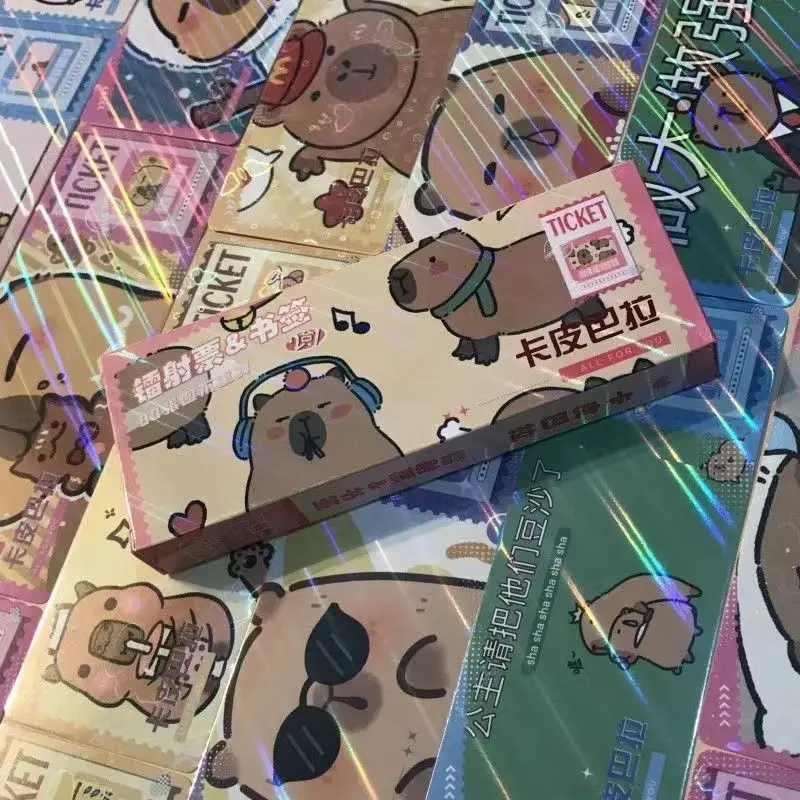 40Pcs/Pack Capybara Laser Ticket Rectangular Bookmark 40pcs LOMO Postcard Cartoon Collection Card