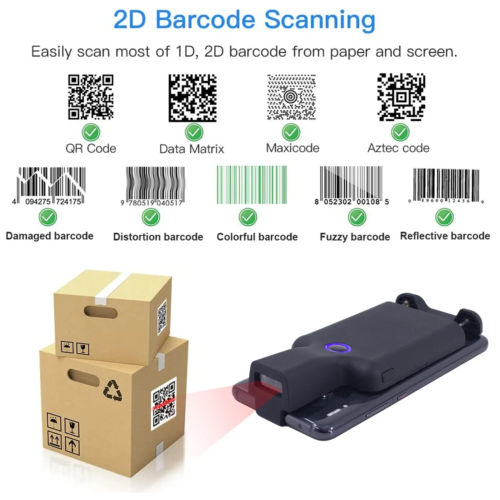 Symcode barcode scanner attach to phone Wireless Portable Back Clip Barcode Reader Scanner R70 for Smartphone iPhone iOS Andro