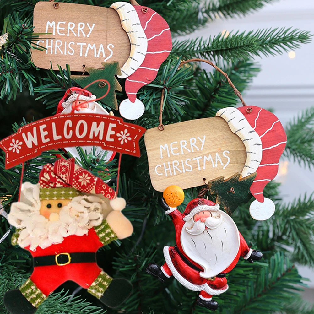 

Christmas Wooden Door Hanging Door Signs Santa Claus Snowman Xmas Tree Drop Ornaments Welcome Sign Merry Christmas Decoration