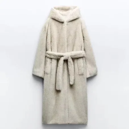 مربوط الشتاء Wowen فرو المنك معطف أزرار خاطفة الفراء تقليم هود ايكو معطف الفرو للإناث رقيق Poclers طويل سيدة فو الفراء معطف