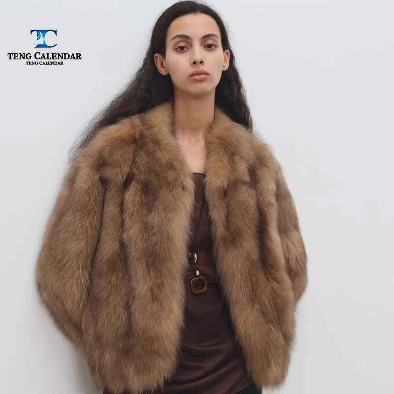 Mist Colored Imitation Fox Fur Grass, Short V-neck Furry Fur One-piece Coat, Women's Winter New Style