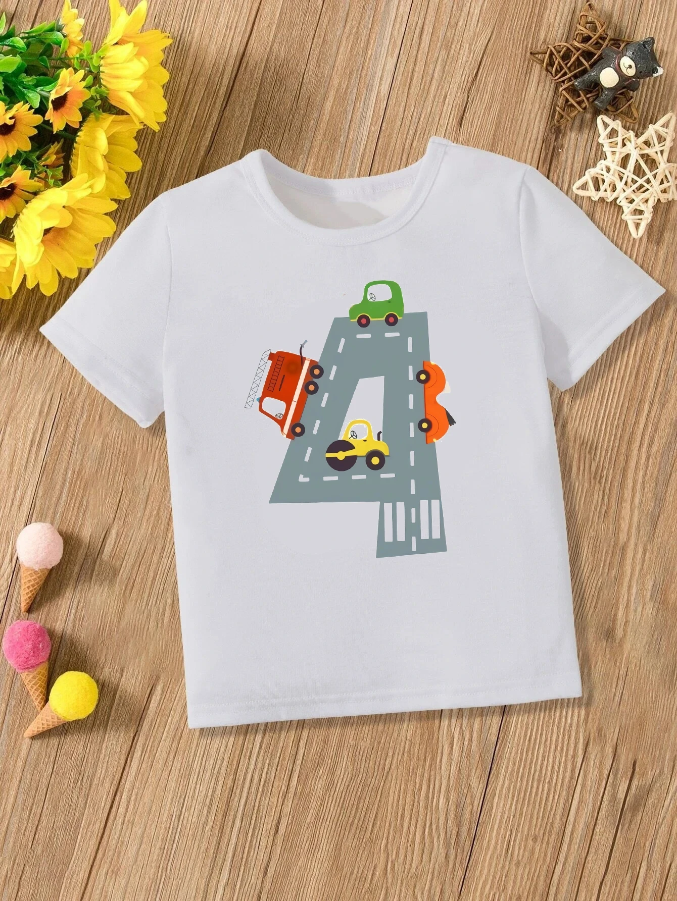 Children\'s Transportation Birthday Cotton T-shirt Airplane Train Vehicle Printed Graphic Boy Boy T-shirt Party Clothing Gift