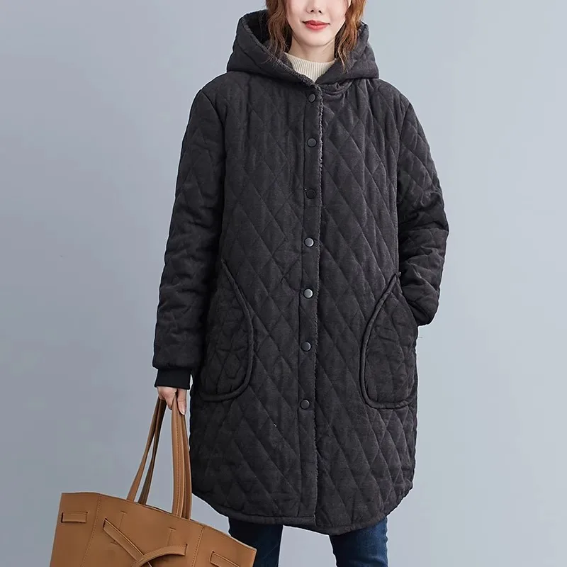 Parkas Women Winter Hooded Cotton Jacket Plush Thicke Cold-Proof Female Long Windbreaker Outerwear Quilted Cotton Padded Clothes