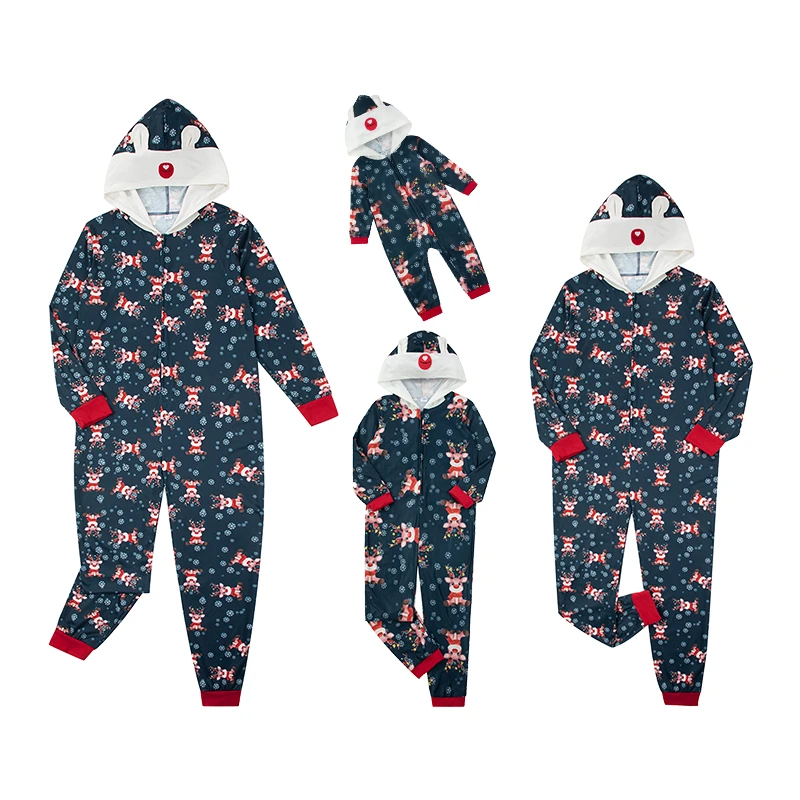 

Christmas Family Matching Pajamas Festive Reindeer Print Long Sleeve Hooded for Parents and Kids