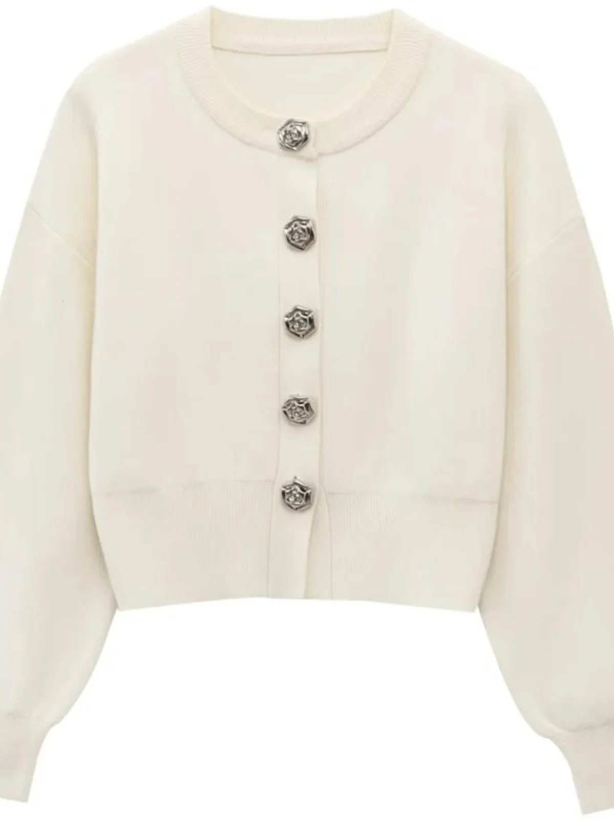 Rua sle solto ajuste botão de metal redondo ne malha aberta cardigan camisola feminina faion outerwear confortável casual wear