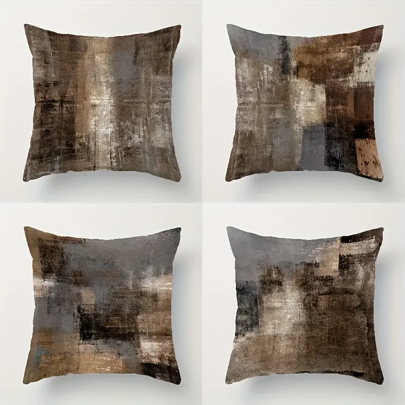 Abstract Oil Painting Pattern Double Sided Print Throw Pillow Case Cushion Cover 4 Piece Set for Sofa Bedroom