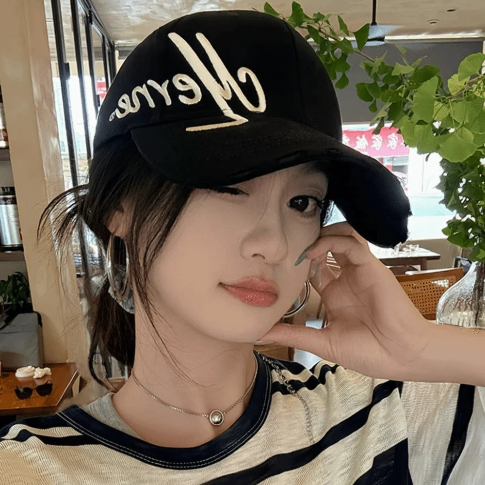 

Sunscreen Embroidered Baseball Cap Sport Small Face Design Duck Tongue Hat Lightweight Versatile Style Letters Wide Brim Hat