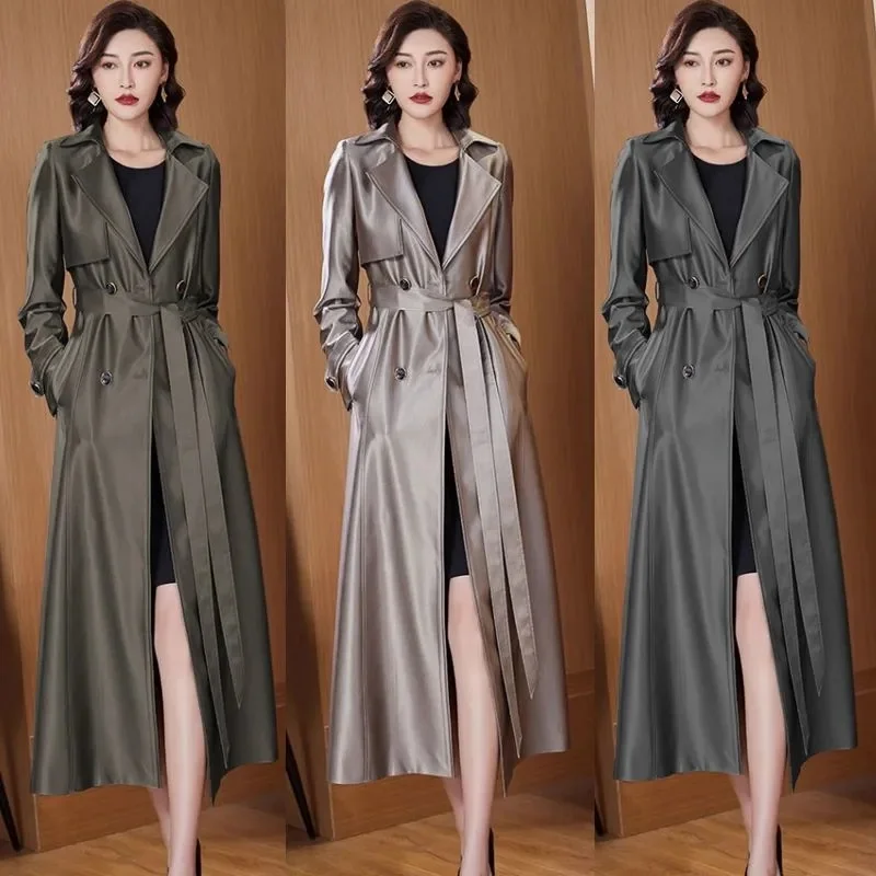 

Windbreaker Women's Mid-length 2025 Spring And Autumn New Solid Color Small Popular British Style Coat Over The Knee Coat