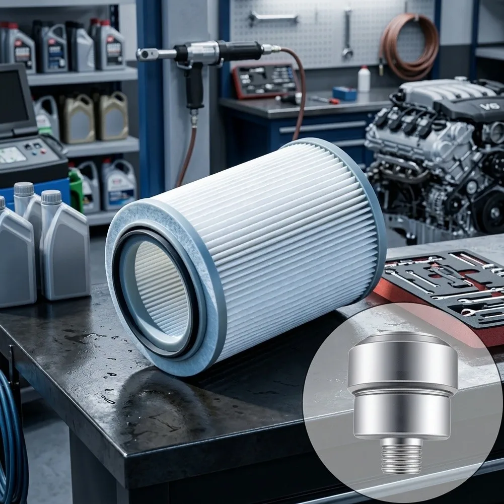 Air Filter Cartridge and Muffler Kit for Oil Free Compressors Reduces Noise and Filters Dust Efficiently 4.3x4cm Silver