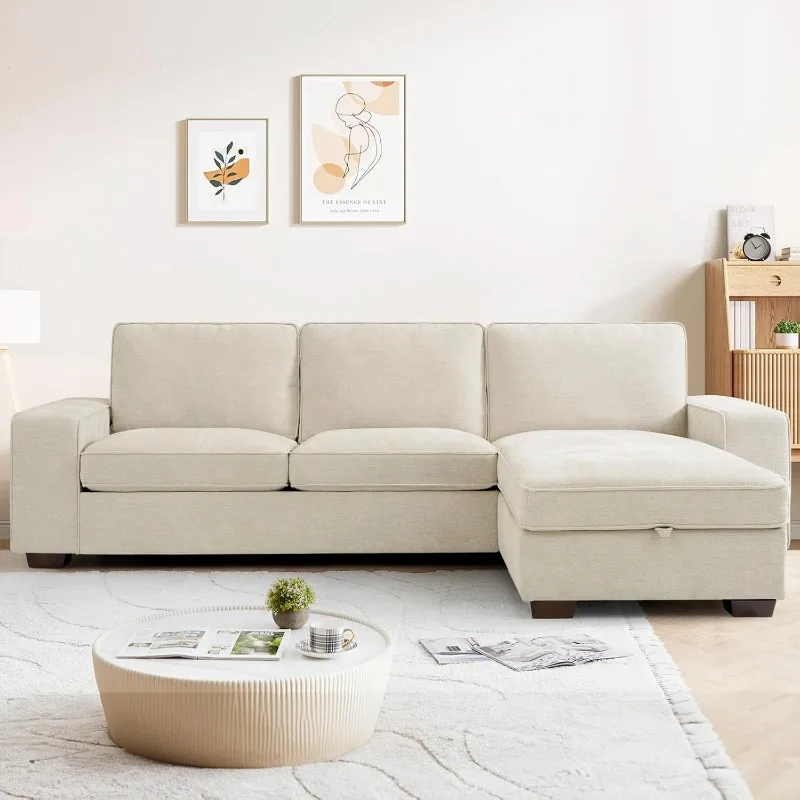 أريكة home.99 بوصة قابلة للتحويل مع مساحة تخزين كرسي، تصميم حديث قابل للعكس على شكل حرف L، مريح من الشنيل فا