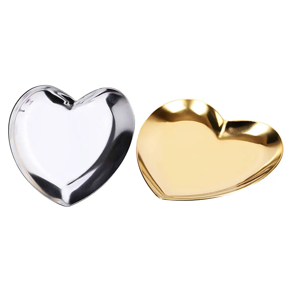 

2Pcs Heart Jewelry Storage Tray Stainless Steel Elegant Ring Earring Organizer Compact Jewelry Tray for Home Use