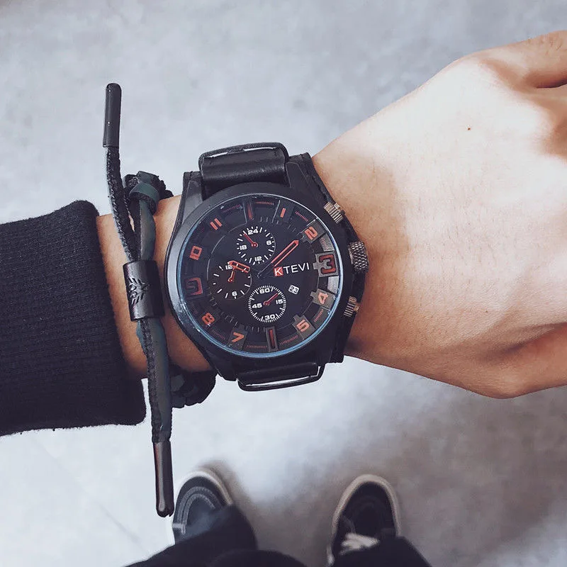 Retro Men's Watches High-end Luxury Man Watch PU Leather Strap Date Business Quartz Watch Big Dial Military tactical Wristwatch