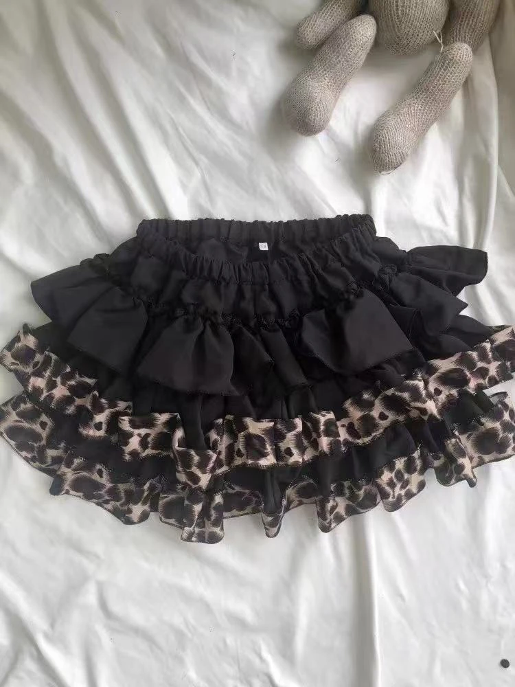 New Vintage Slim Y2k Mini Gothic Skirt Women Korean Fashion Leopard Patchwork Fluffy Skirt Aesthetic Retro Fit Chic Clothes 2025
