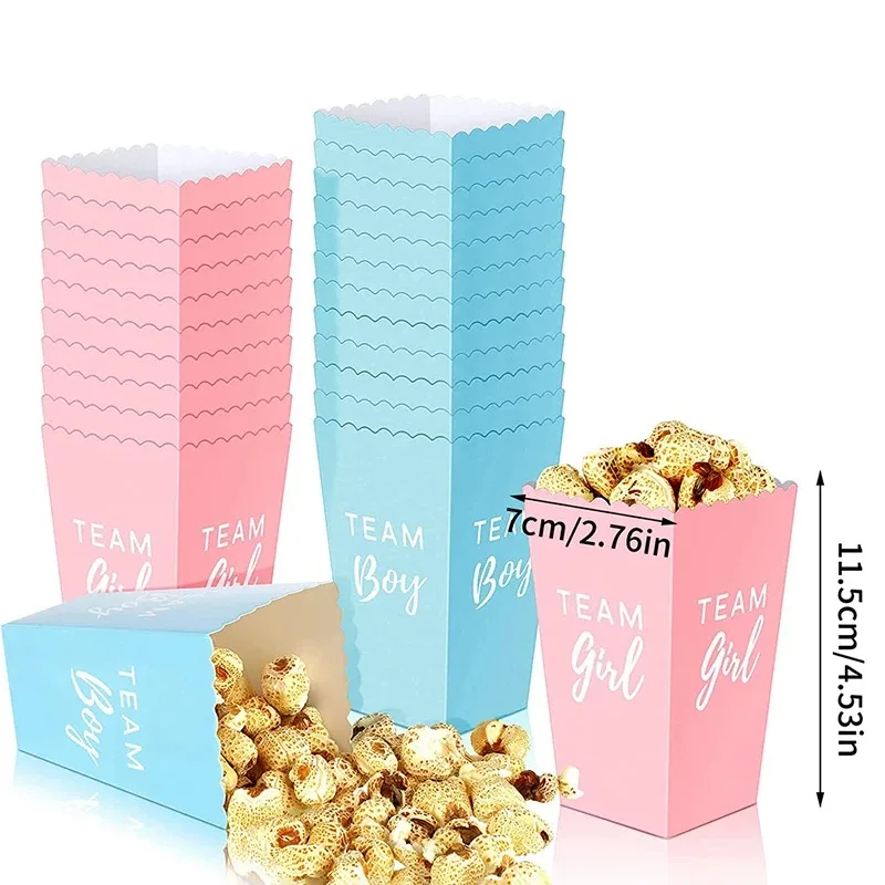 10Pcs Gender Reveal Party Popcorn Box Team Boy Team Girl Decorations Baby Gender Reveal Supplies Candy Gift Box Baby Shower