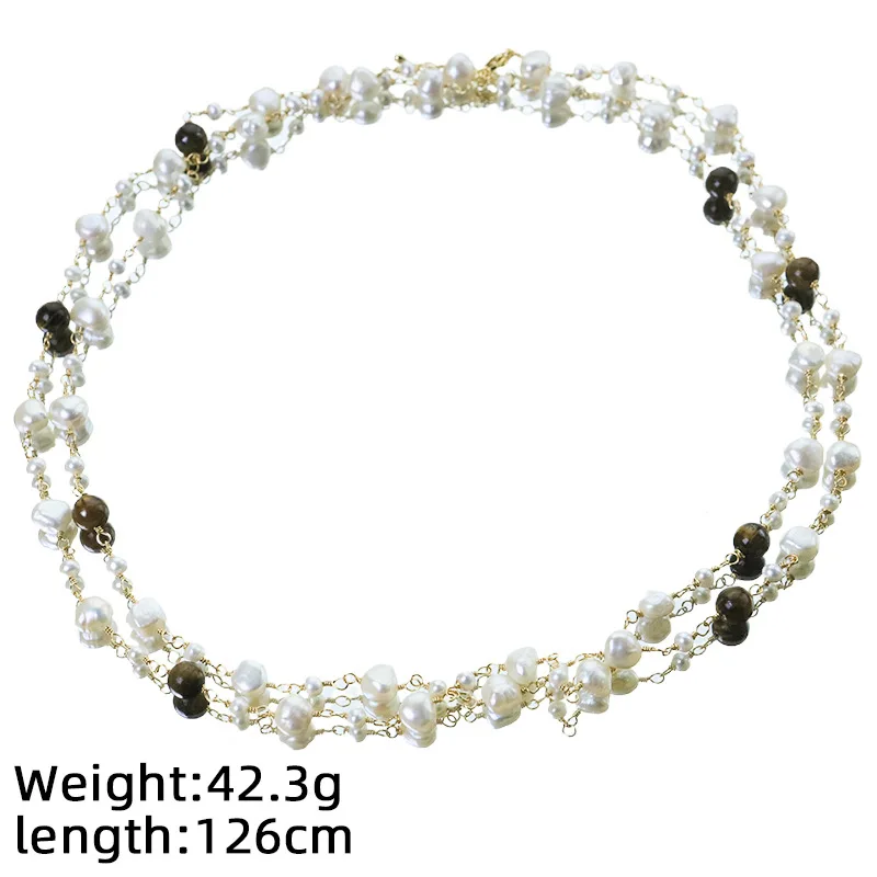

Original Natural Pearl Tiger's Eye Long Necklace for Women Charm Neck Chain Versatile Collarbone Fashion Choker Jewelry Gifts