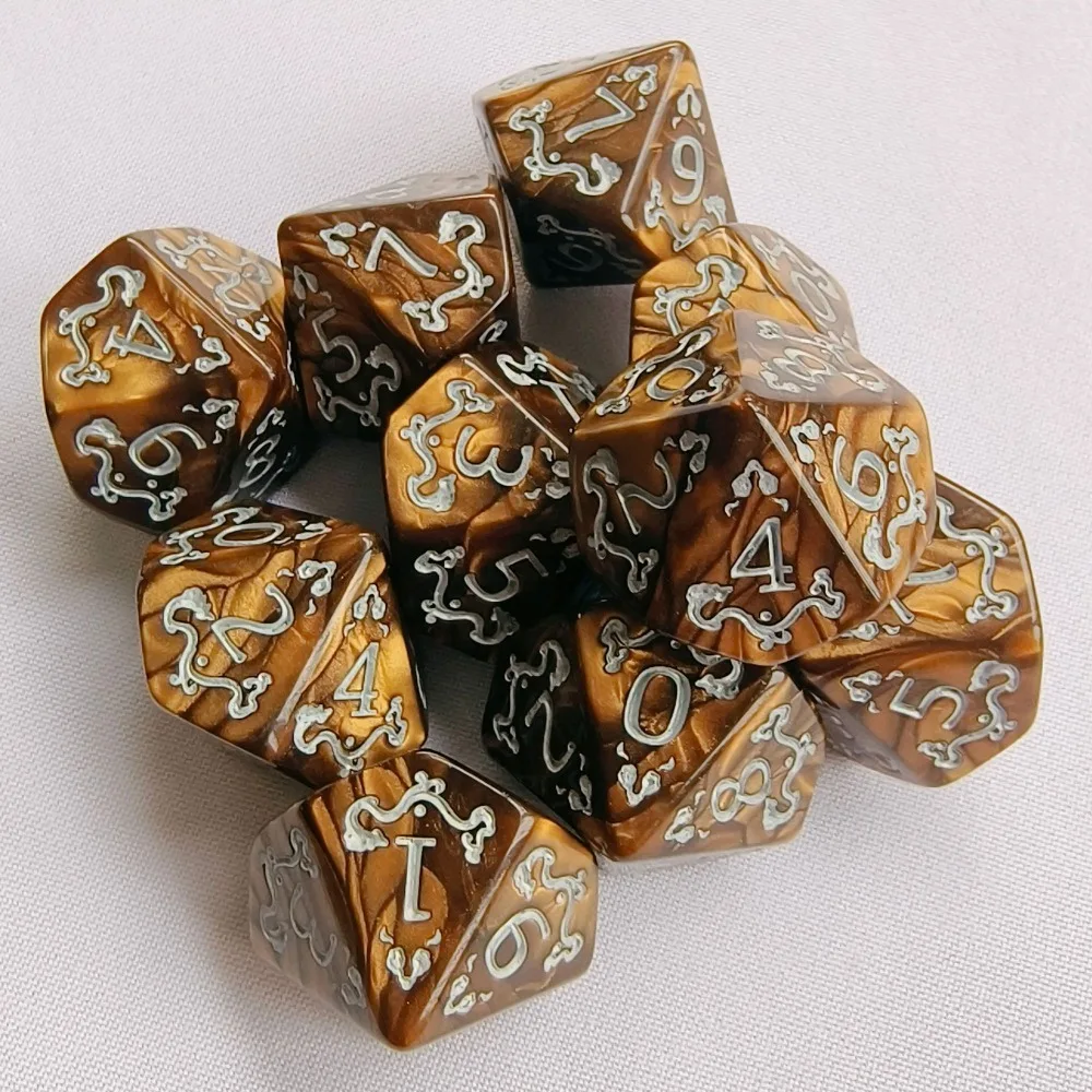 10PCS Creative Acrylic Dragon Themed Dice Set D10 Yellow Purple Gold Red Dice For Table Games Polyhedral Table Games Dice Gift