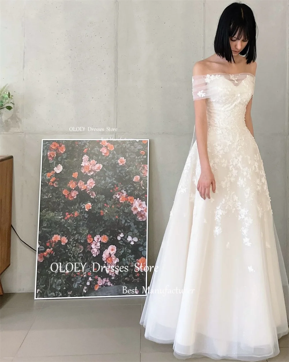 OLOEY squisiti abiti da sposa in pizzo avorio con Bolero Sweetheart a-line abiti da sposa lunghezza del pavimento corsetto indietro su misura