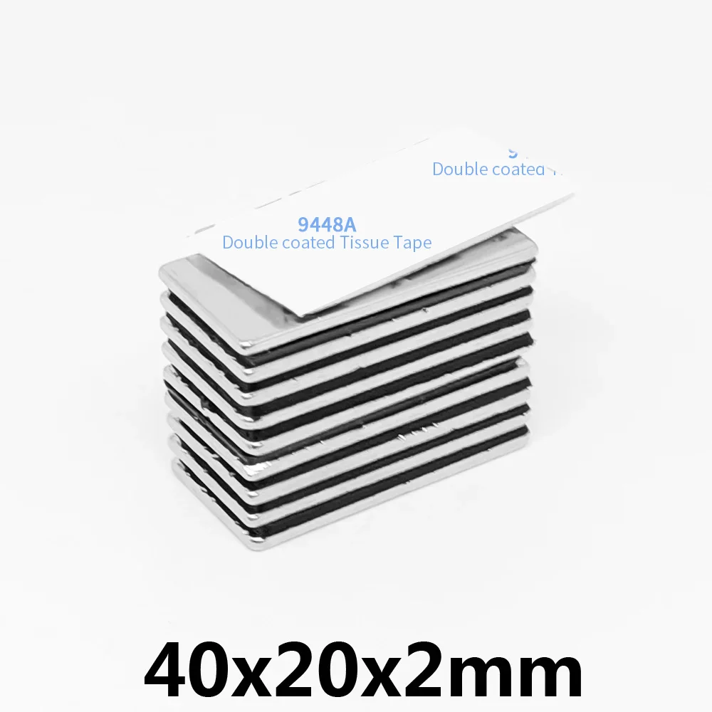 40x20x2mm Block Strong Powerful Magnets With 3M Self - Adhesive 40*20*2 Long Neodymium Magnet Sheet 40x20x2