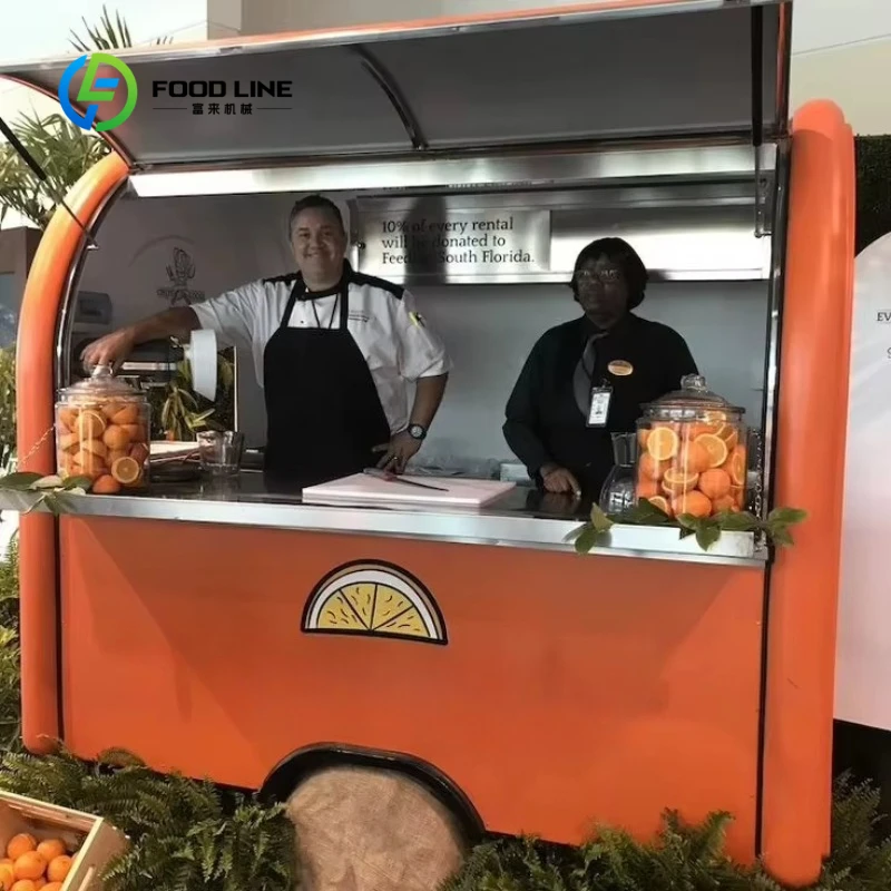 Customized Mobile Round Food Catering Trailer Mobile Stainless Steel Cart with Sink for Street Snack Concession Business Use