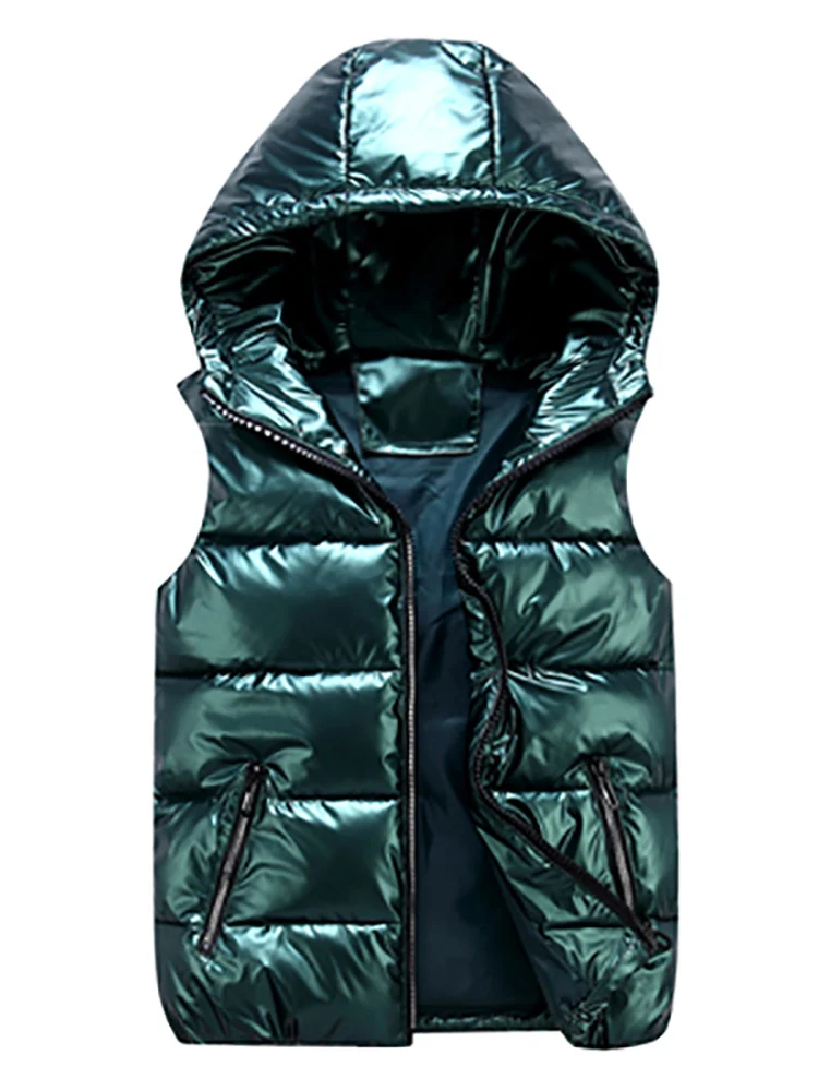 Autumn Winter Large Size Washless Women's Student Korean Style Bright Surface down Cotton Vest Couple's Jacket Zipper Pocket