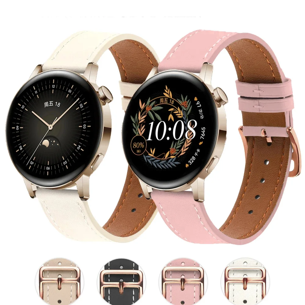 Replacement 20mm Leather Watchband For Huawei Watch GT 3 Pro 43mm Bracelet Wristband GT3 GT2 42mm Honor ES Girl Miss Woman Strap