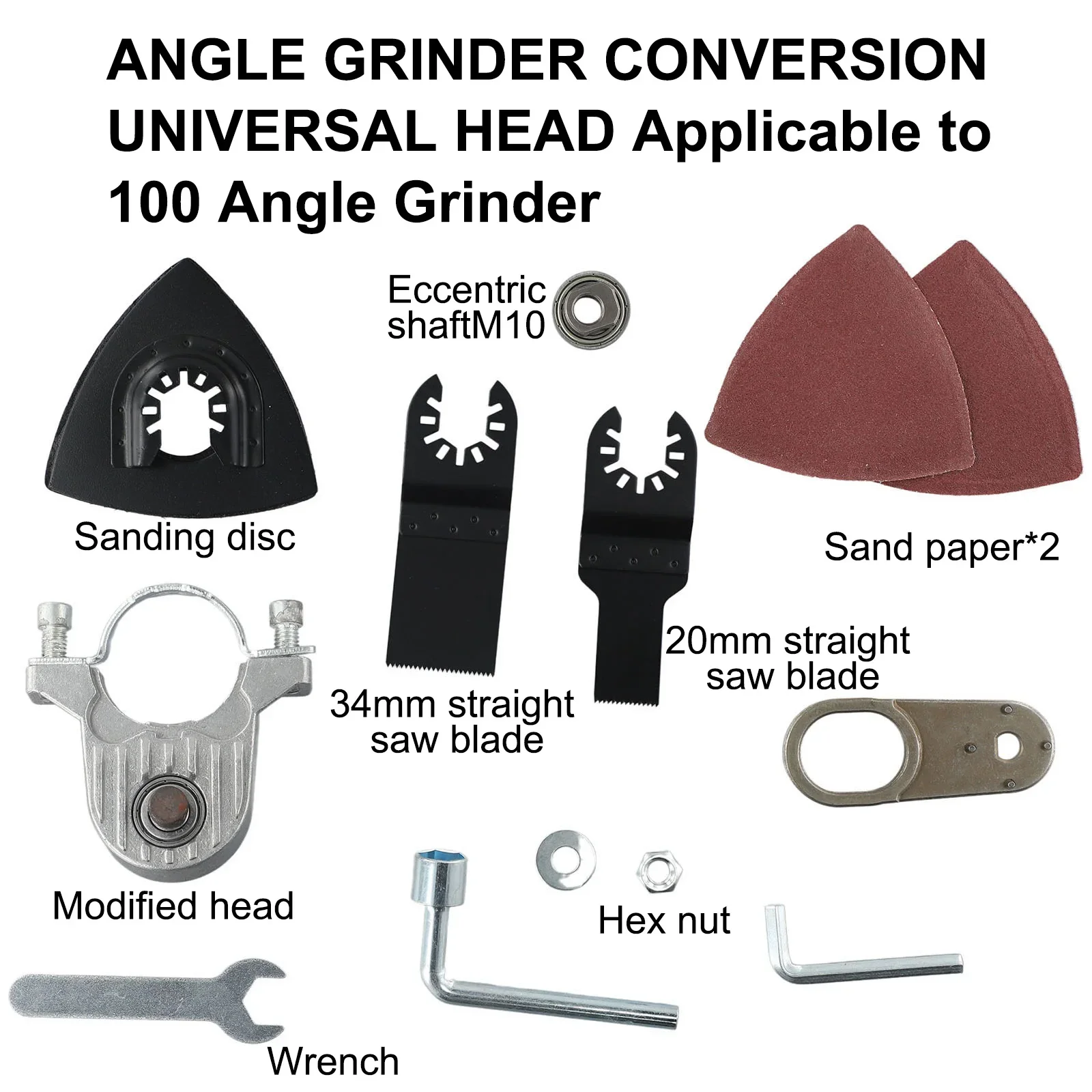 For 100 Type Angle Grinder Conversion Universal Head Adapter M10 Thread Kit Saw Blade Triangular Grinding Disc Sandpaper Wrench