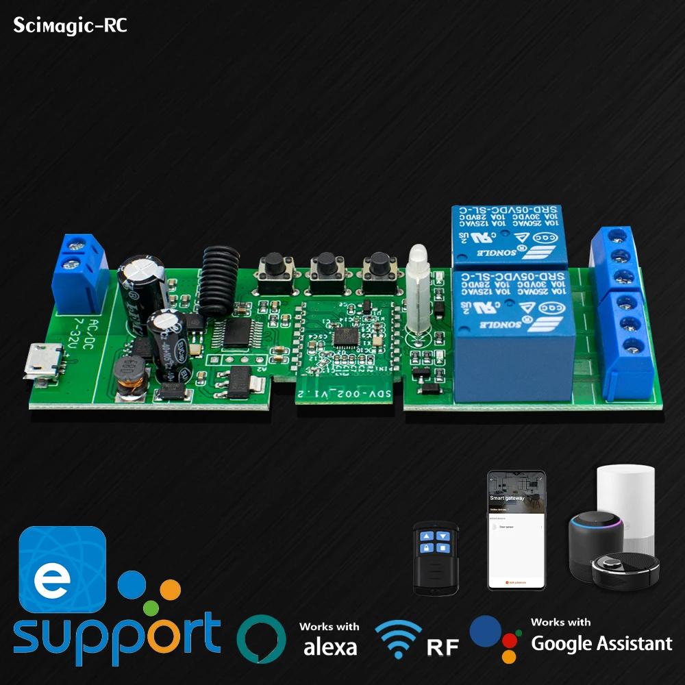 

Ewelink Wifi Smart Switch 2ch Module Rf433 Пульт дистанционного управления 2 канала включения выключения реле переключатель для света мотор гараж