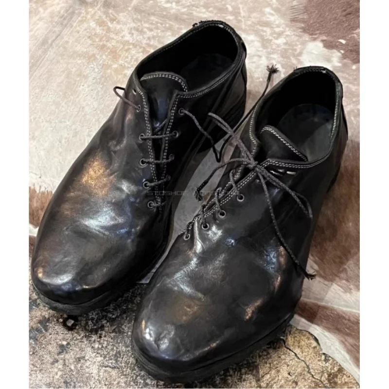

British Style Leather Shoes Horseshoe Heels Workwear Shoes Men's Loafers Lace Up Open Thread Diagonal Handsome Derby Shoes