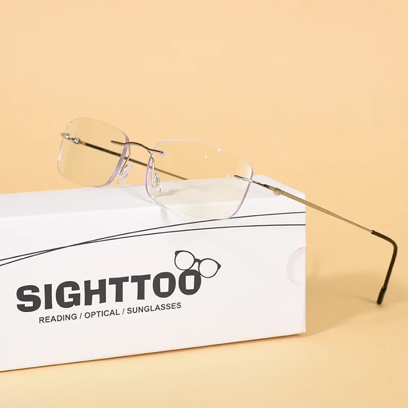 Sighttoo Men Women Rimless Reading Glasses Anti Blue Light Ultralight Memory Titanium Presbyopic Eyeglasses Eyewear Diopter+2.0
