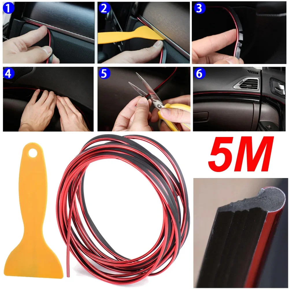 Galvanizado Car Trim Strip, DIY Decoração Interior, Porta Adesivo, Linha de Moldagem, Vermelho, 5 m