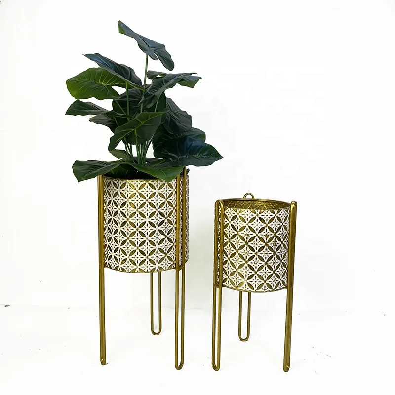 Gold Metal Iron Flower Pots Garden Shelf For Flower Planter stand Set Corner Pot Rack Metal plant stand