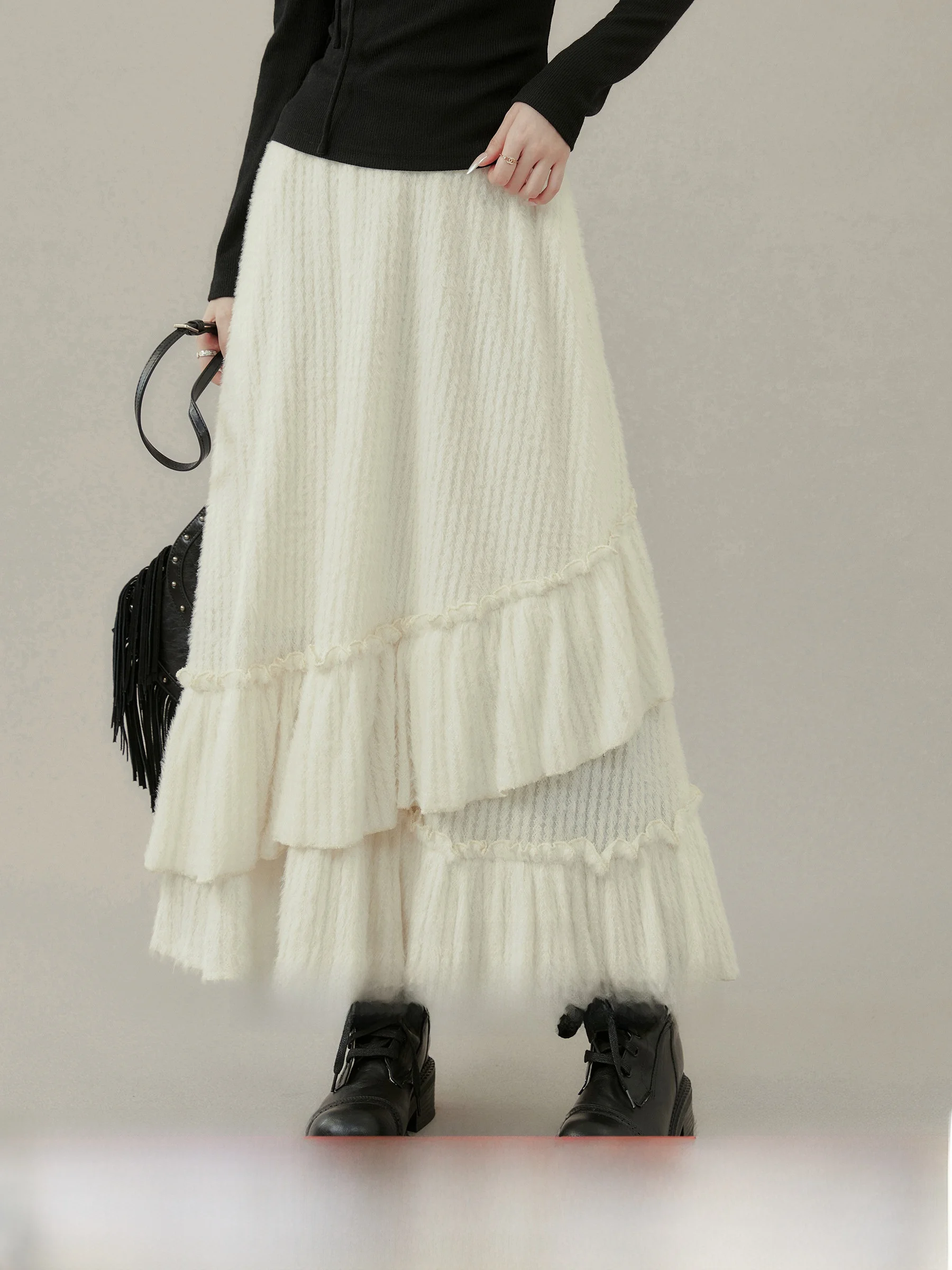 

Ouyang Xiwai plus Size "Flowing Light Amber Cloud" Casual High Waist A-Line Skirt for Women Irregular Splicing Skirt