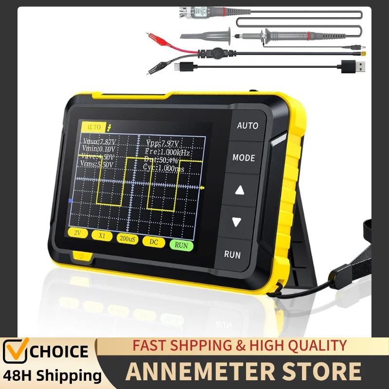 

Digital Mini Oscilloscope, 200 kHz Bandwidth, Portable Pockets, Oscilloscope with Sampling Rate 2.5 MS/s, 2.8 Inch TFT, Trigger