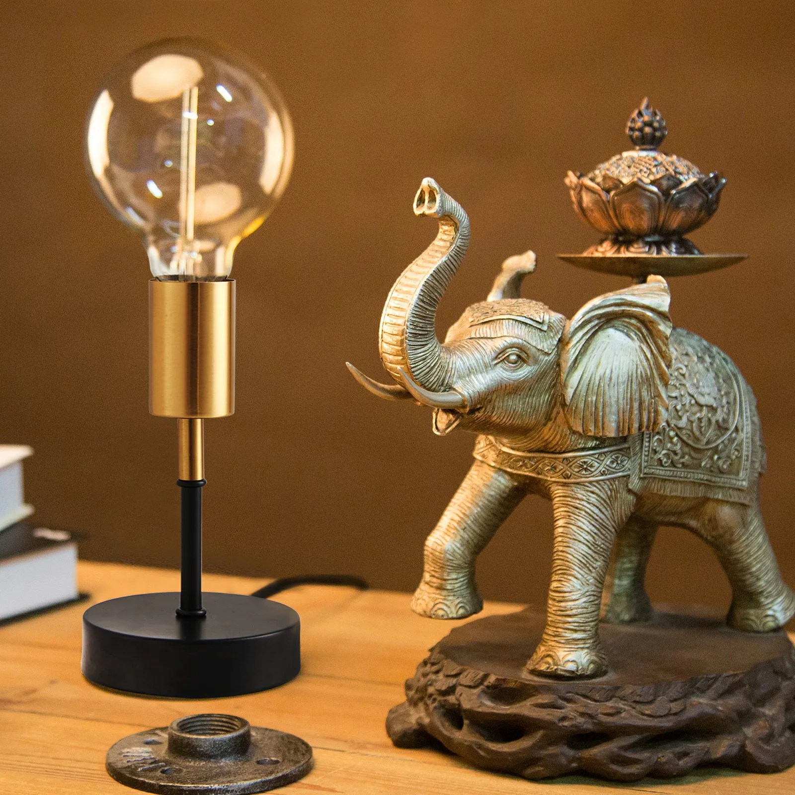 OuXean Metal Table Lamp Industrial Desk Lamp Bedside Night Light, for Living Room Office Bedroom, E26/E27 60W, No Bulb