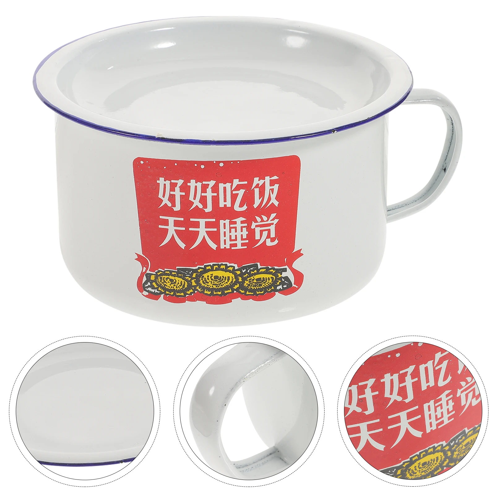 

1Set Retro Style Enamel Rice Box Premium Thickened Soup Bowl with Lid Metal Handle for Home Restaurant Kitchen Supplies Food