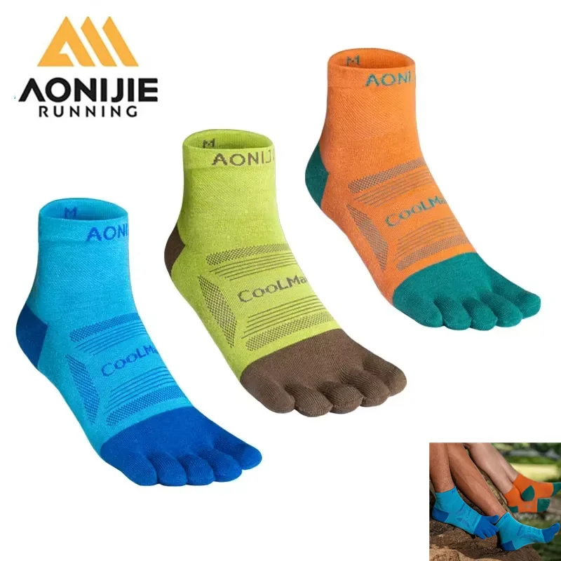 

3 Pairs/Set AONIJIE E4838 Unisex Upgraded Athletic Running Quarter Socks Five Toe Socks Marathon Toesock for Race Tranning