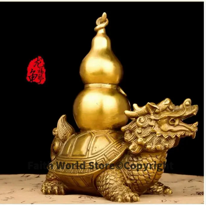 20CM large # home TOP protective-efficacious Talisman office Protection Money Drawing Dragon Turtle FENG SHUI Brass statue