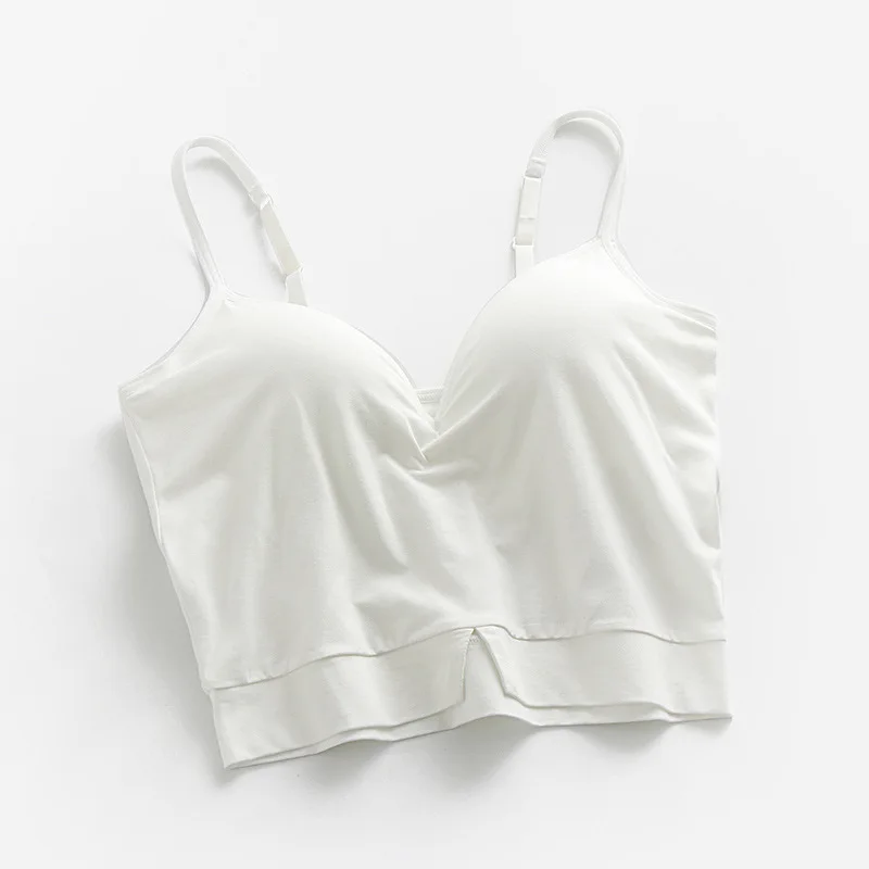 Spring/Summer 2024 New Women's Strap Pajamas V-neck Slit Bra modal Cotton Backing with Breast Cushion Strap Home Clothes