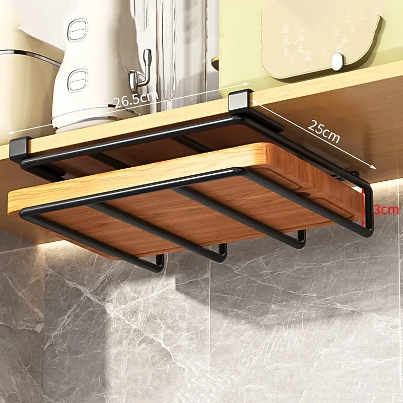 

Kitchen Hanging Organizer Rack with Hooks Under Cupboard Paper Towel Rags Hanger Cutting Board Pot Cover Holder Storage Shelf
