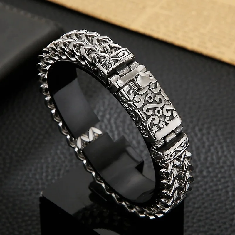 

Punk High Polish Textured Bracelet Men's Chunky Stainless Steel Bicycle Chain Mesh Jewelry Accessories Box Chain Gift