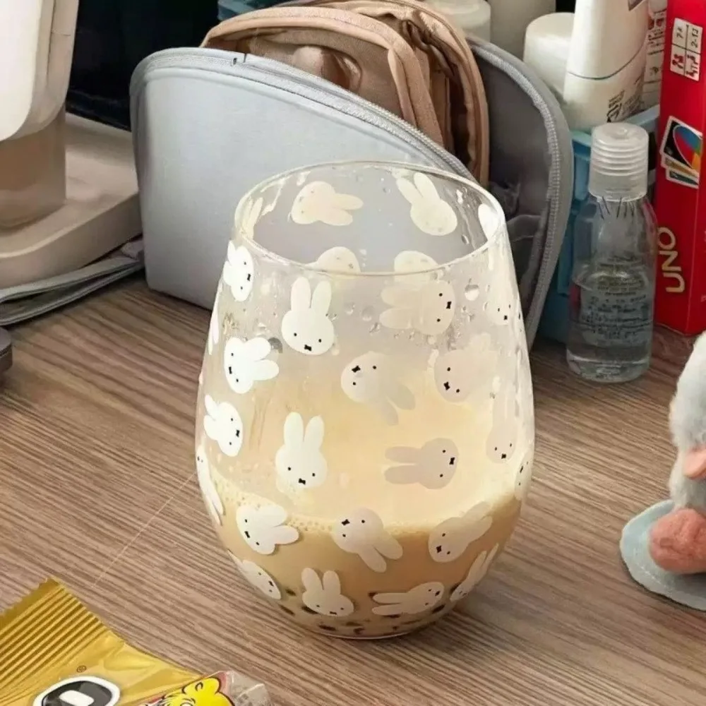 لطيف ميفي أرنب كبير البطن كوب زجاجي أرنب نمط الإفطار كوب عصير الحليب الكرتون عالية المظهر أزياء رائعة #3