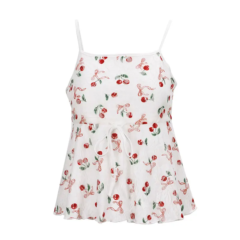 Sommer Neue frauen Weste Mode Streetwear Spitze-up Obst Druck Beiläufige Dünne Leibchen Sexy Backless Elegante Weibliche Vielseitig tank